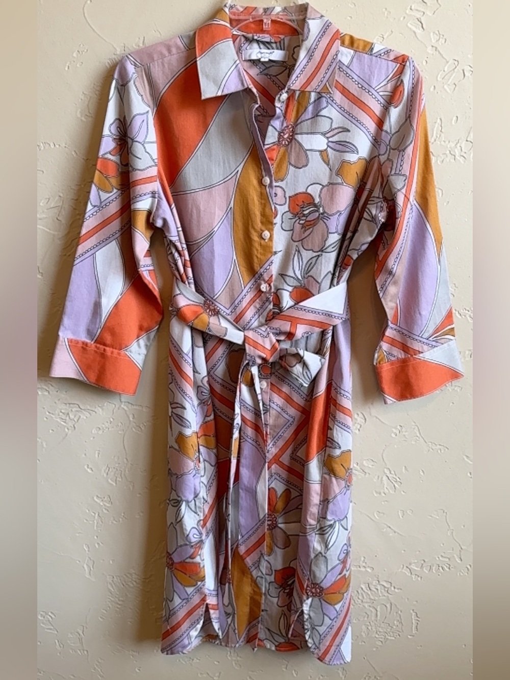 Foxcroft Orange, Lavender & White Floral Midi Shirt Dress